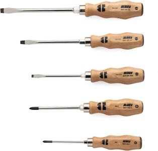 Kit Wooden-handled flat slotted screwdriver 5pc