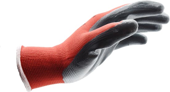 GREY SMOOTH NITRILE PALM RED POLYESTER GLOVE SZ 8