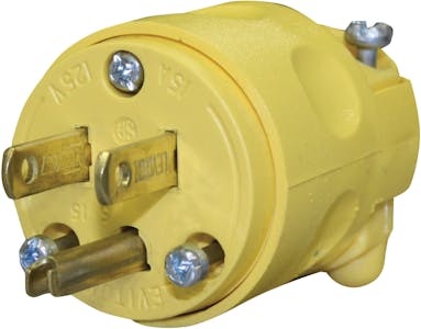 Straight Male Blade Plug 2 Pole 3 Wire Grounding 15A 125V Ye